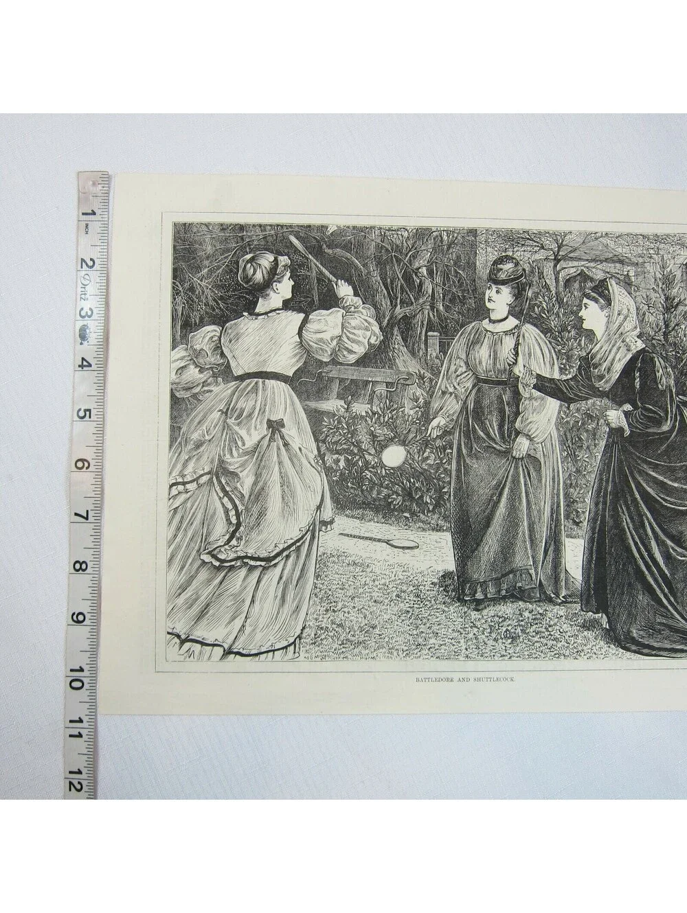 Antique 1871 Wood Engraving Print Battledore & Shuttlecock, Every Saturday Mag
